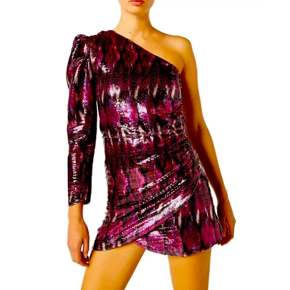 Misa Los Angeles Nova Off-Shoulder Sequin Minidress